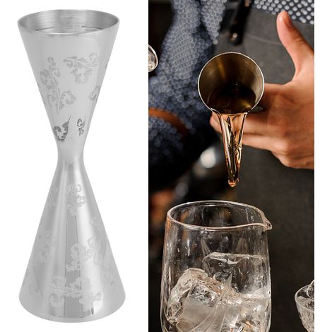 Doppelseitiger Edelstahl-jigger 60 Ml/90 Ml Mit Blattmuster Für Bar Und Cocktails