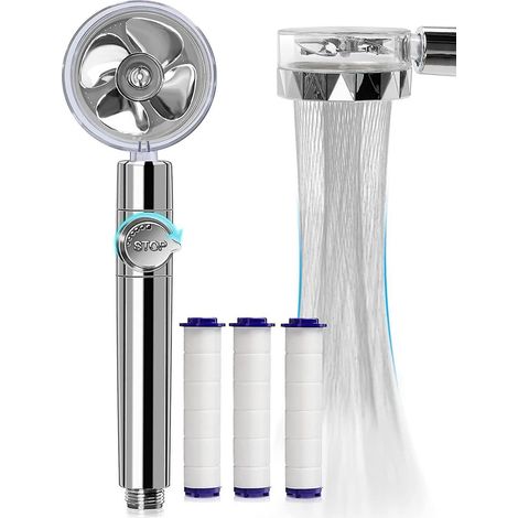 Handbrause (silber), Wassersparender Duschkopf Mit Anti-kalk-funktion, Hochdruck-propeller-duschkopf, 3-armaturen-filtersystem