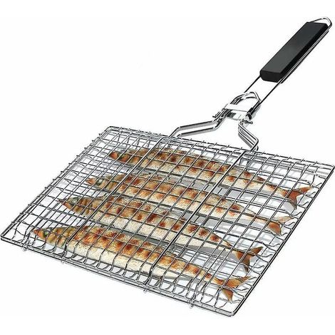 Zusammenklappbarer Grillkorb Aus Edelstahl Zum Zubereiten Von Fisch, Gemüse Oder Garnelen, Mit Abnehmbarem Griff, Ausgießpinsel Und Zubehör