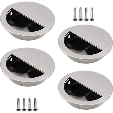 Set Mit 4 Runden, Unsichtbaren Schiebetürgriffen, Versenkten Griffen Für Schubladen Und Schränke, Edelstahl Mit Schrauben