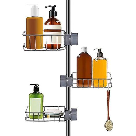 3er-set Verstellbare Duschvorhangstangenablagen (20–25 Mm) Aus Edelstahl, Shampoo- Und Seifenablage, Kein Bohren Erforderlich, Für Badezimmer Und Küche