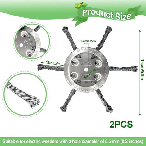 Tzeking 2 Pieces Brush Cutter Head, Weeding Wire Head, Weeding Brush, Universal Replacement Weed Rosses