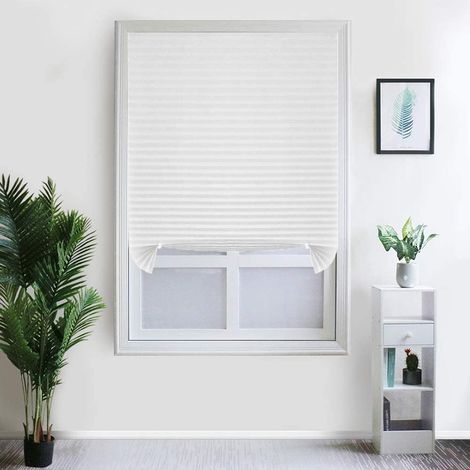 Pleated Blind - Window Shade - Non-woven Fabric With Silver Coating - No-drill Installation - Indoor - 90 X 150 Cm - White - 1 Piece