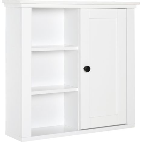Wandschrank Fürs Badezimmer, Hänge-wc-schrank, 1 Tür, 3 Ablagen, Maße: 53 X 14,5 X 50,5 Cm (l X B X H), Weißes Holz
