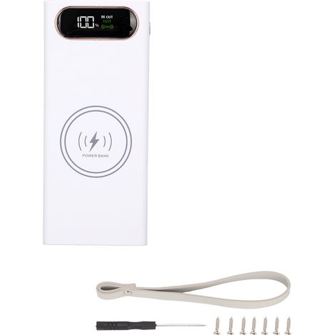 Akku-hülle Für 18650 L16-akkus Mit 22,5-w-schnellladefunktion Und 15-w-wireless-charging – 2 Usb-anschlüsse, Lcd-display, Weiß