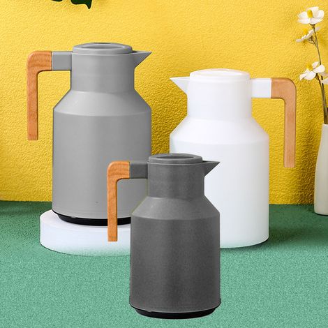 Isolierte 1000-ml-karaffe Mit Holzgriff, Doppelwandig, Für Kaffee, Tee Und Saft, Hält Warm, Weiß