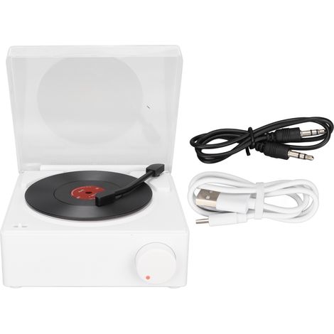 Drehbarer Bluetooth-wecker Aus Vinyl – 360°-stereo-lautsprecher Mit Weckfunktion – Retro-design In Weiß – Netzteil: 5 V/1 A