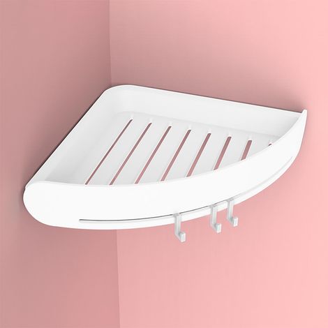 Shower Caddy - Corner Bathroom Organizer - Plastic Storage Shelf For Shower Counter Vanity Bedroom Kitchen Office - 24.5 X 24.5 X 5.5 Cm - White - 1 Piece