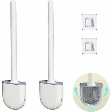 Set Mit 2 Wc-bürsten Und Silikonhalter (weiß), Wc-bürste Mit Langem Griff Aus Silikon Mit Schnelltrocknendem Halter, Bürste