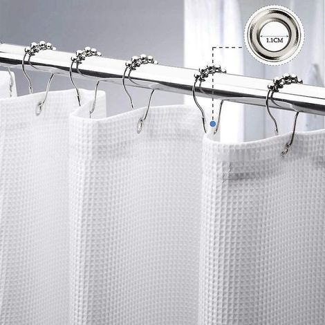 Waffel-duschvorhang (weiß, 180 X 200 Cm), Schimmelresistenter Duschvorhang Aus Stoff Für Badewanne Mit Metallring, Duschvorhang