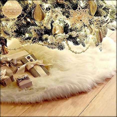 Reinweiße Plüsch-weihnachtsbaumdecke – Mittelgroß (90 Cm), Weihnachtsbaumschmuck, Weiße Baumabdeckung, Festliche Weihnachtsbaumdekoration
