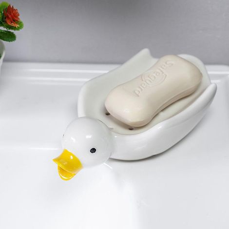 Weiße Seifenschale, Seifenhalter, Selbstentleerende Seifenschale, Niedliche Seifenschale In Entenform Für Dusche, Badewanne, Küchenspüle, Keramiktabletthalter (ente)