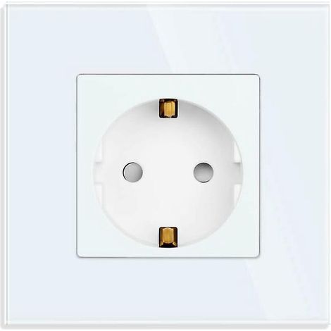 Einzelne Weiße Schuko-glassteckdose (16 A), Wandmontierter Sicherheitskontakt, Einbau – 86 Mm, 250 V, 1-fach