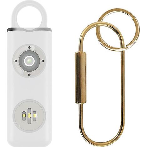 Weißer Safe Sound Personenalarm, Lauter Sirenenton (130 Db), Sicherheitsalarm-schlüsselanhänger Mit Led-blitzlicht, Sos-funktion, Karabiner Und Kabel