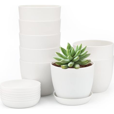 Stück 10 Cm Große Kunststoff-übertöpfe Für Blumentöpfe, Geeignet Für Balkon, Büro Und Garten, Weiß