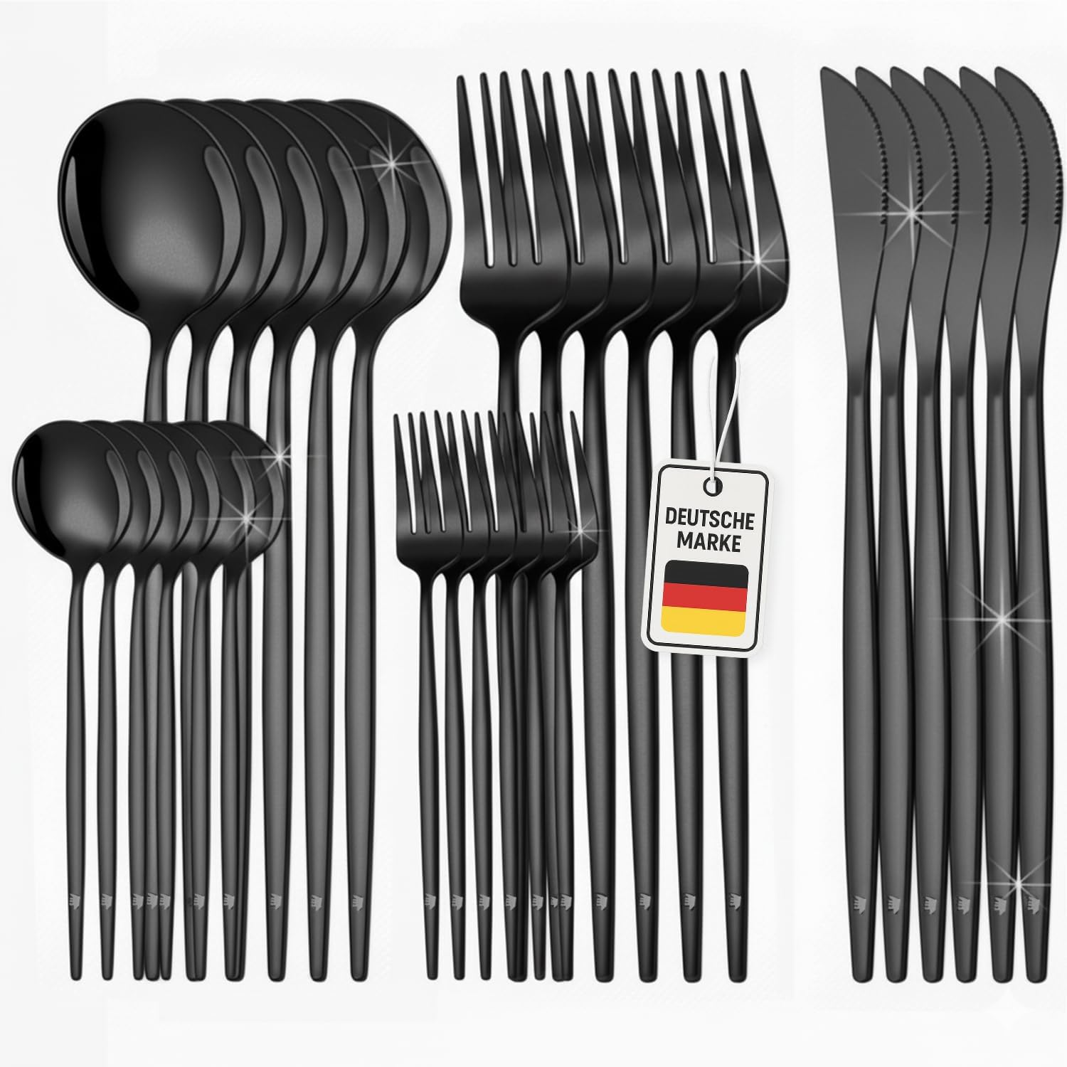 Roxlin Besteckset 30-teilig Edelstahl Gold Schwarz Rosa Silber Für 6 Personen – Rostfrei & Kratzfest – Handwäsche Empfohlen – Modernes Tafelbesteck Set - Standard - Schwarz