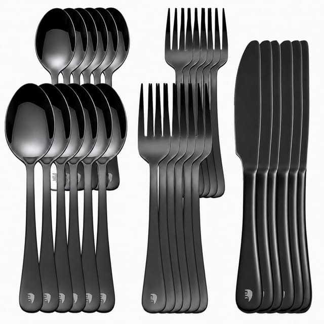 Roxlin Besteckset 30-teilig Edelstahl Gold Schwarz Rosa Silber Für 6 Personen – Rostfrei & Kratzfest – Handwäsche Empfohlen – Modernes Tafelbesteck Set - Plain - Schwarz