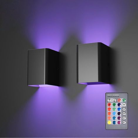 2 Pack Dimmable Black Wall Sconce Lights 5w Indoor Led Wall Lights With Remote Control. Rgb Color Changing Wall Lights Up And Down Mood Light