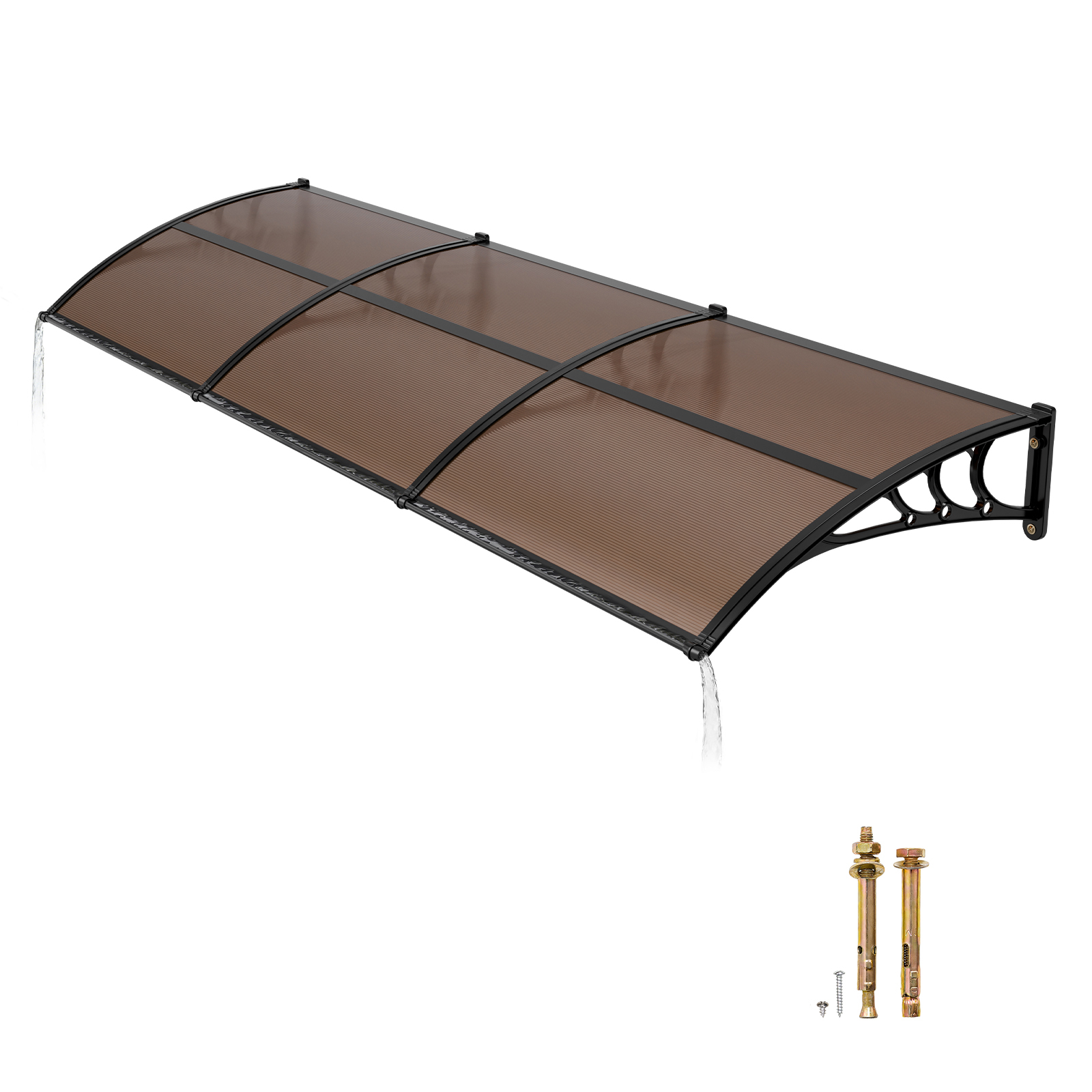 Mophorn Vordach Für Haustür 965x2975 Mm, Gebogenes Design Mit Entwässerung Und Abs-halterung, Schutz Vor Regen, Schnee Und Sonne, Polycarbonat-überdachung Für Veranda Und Terrasse, Braun