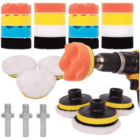 Houhence – 25-teiliges Autopolierset – 16 Schwammpads – 3 M10-adapter – 3 Saugnäpfe – 3 Wollpads – Variable Glättung