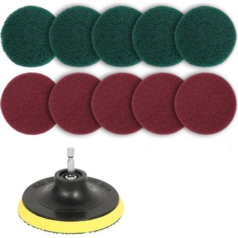 Scrubber Brush Set - 11 Pcs Nylon Polishing Pad Kit For Drill - Tile Grout Shower Bathtub Stainless Steel Cleaning - Red Green
