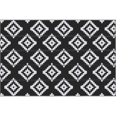 Outdoor-teppich Im Grafik-design – Wendbarer Teppich Mit 2 Mustern – Maße: 2,74 M X 1,82 M – Hochdichtes Pp (310 G/m²) – Schwarz Und Weiß