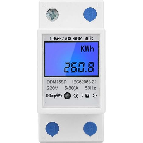 Einphasen-stromzähler, 5–80 A, Elektronischer Relais-energiezähler Ddm15sd, Kwh, Einphasig, Digitales, Hintergrundbeleuchtetes Lcd-display, Din-schienen-energiezähler