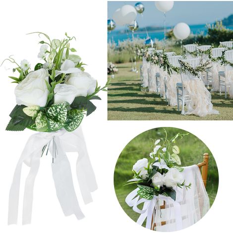 Hochzeitsstuhldekoration Mit Künstlichen Blumen Und Stoffen Für Fotoshootings