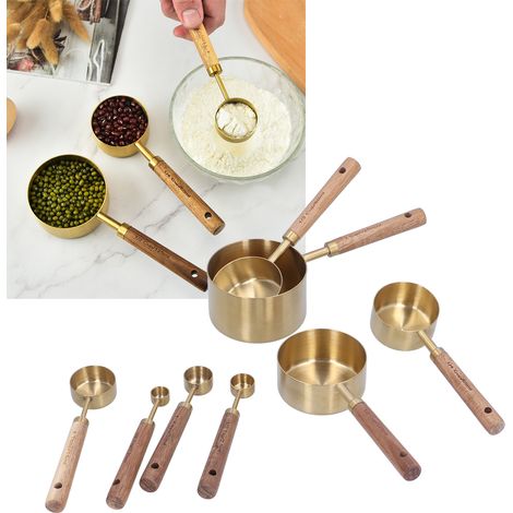 8-teiliges Messbecher-set Aus Edelstahl Mit Holzgriffen Für Bar Und Küche