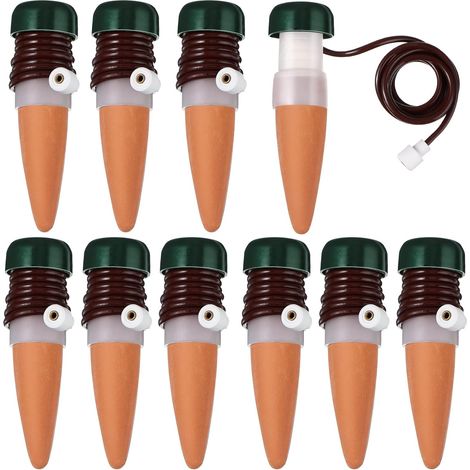 10 Stück Ton-bewässerungskegel Für Pflanzen, Automatisches Tropfbewässerungssystem Für Töpfe Im Innen- Und Außenbereich, Wasserdiffusor Mit Langsamer Wasserabgabe (dunkelgrüner Sockel)