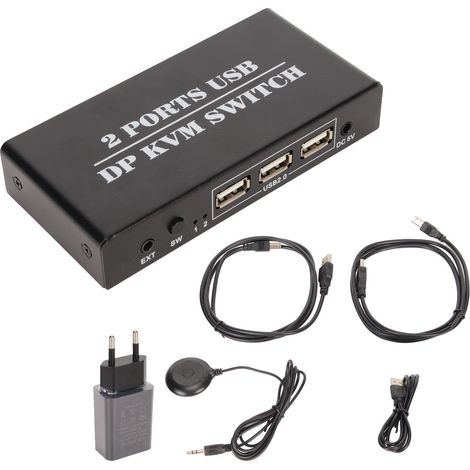 2-port Displayport Kvm-switch, 4k 60hz, Aluminiumlegierung, Plug & Play Für Tastatur Und Maus, 100–240 V, Eu-stecker