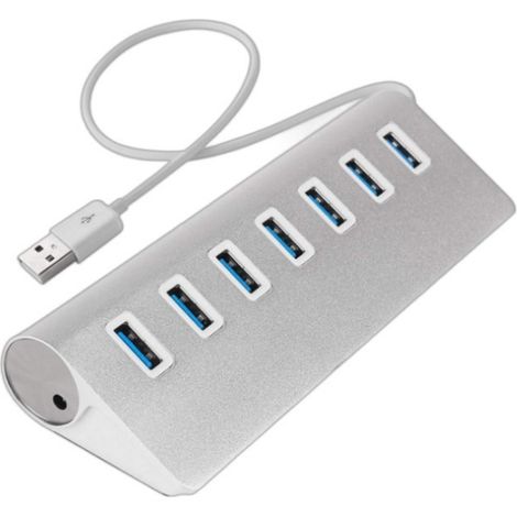 7-port-usb-3.0-hub, Schnelllade-hub, Pc- Und Mac-kompatibel, Silbernes Aluminium