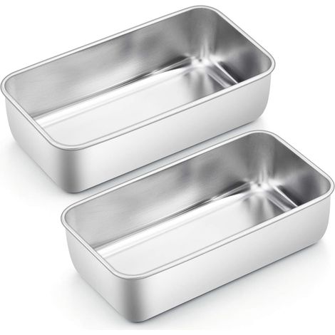 Set Mit 2 Rechteckigen Edelstahl-brotformen Für Brot, Kuchen Und Toast. Gesund, Leicht Zu Reinigen Und Spülmaschinenfest. Maße: 22 X 14,5 X 6,5 Cm.