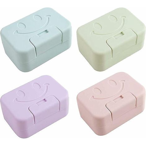 4er-pack Seifenboxen (grün, Blau, Lila, Rosa) Tragbarer Reise-seifenhalter Mit Deckel, Wasserdichte Seifenschale Aus Kunststoff Für Bad Und Reisen