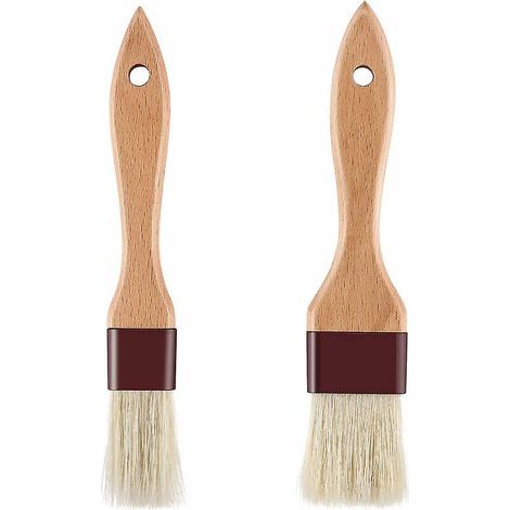Set Mit 2 Gebäckpinseln, Naturborstenpinseln, Speiseölpinsel, Buchenholzgriff, Pinselset Mit Trageschlaufe
