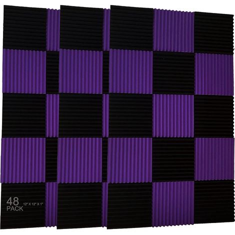 Set Mit 2 Studio-schaumstoff-akustikwandpaneelen, Lila Schwarz, 2,5 X 30,5 X 30,5 Cm.