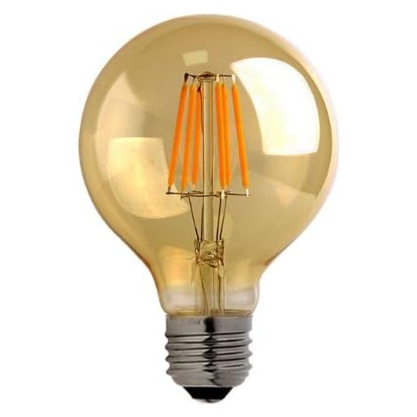 Stück G80 6w Bernsteinfarbene Led-filamentlampe, Klassische Kugelform, 220v E27-sockel, Warmweiß (2700k), 360°-abstrahlwinkel, Entspricht 60 Watt