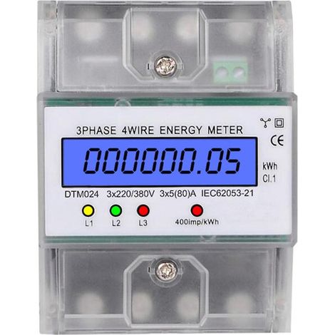 3 Phase 4 Wire Energy Meter 220/380v 5-80a Energy Consumption Kwh Meter Din Rail Installation Digita