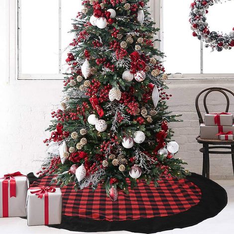 Rot-schwarz Karierte Weihnachtsbaumdecke – 120 Cm, Weihnachtsbaumschmuck, Künstliche Baumabdeckung, Weihnachtsbaumschmuck Für