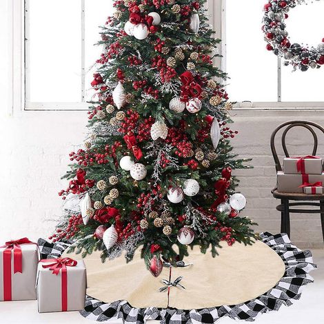 Weihnachtsbaumdecke Aus Leinen Mit Vichy-karo – Schwarz-weiß, 120 Cm, Weihnachtsbaumschmuck, Abdeckung Für Künstliche Weihnachtsbäume, Festliche Weihnachtsbaumdekoration