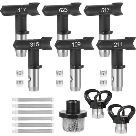 Airless-spritzdüsen-set Mit 15 Düsen, Inklusive 6 Wendbarer Spritzdüsen Mit Distanzstücken, 6 Airless-farbspritzfiltern Und 1 Ersatz-einlassfilter