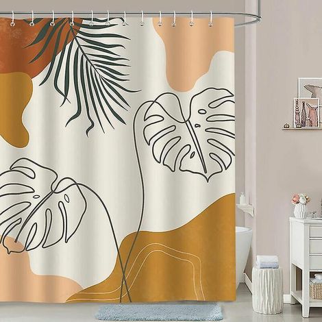 Minimalistischer Boho-duschvorhang Mit Tropischen Blättern, 150 X 180 Cm, Aus Polyestergewebe, Schimmelresistent, Wasserdicht