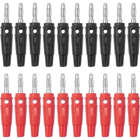 20 Bananenstecker (4 Mm), 10 Rote Und 10 Schwarze, 20-a-lautsprecherstecker Zum Anschluss Von Hifi-lautsprechern, Verstärkern, Receivern Und Stereoanlagen. Marke: Buxiugk