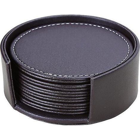 Schwarze, Runde Lederuntersetzer (6er-pack), Pu-lederuntersetzer Für Partys, Cafés, Bars Und Pubs, Inklusive Halter.