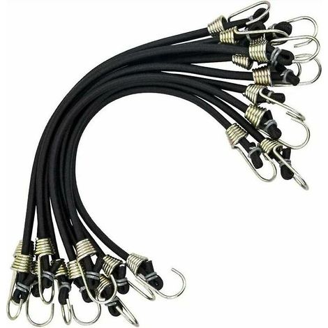Schwarze 10er-packung Gummiseile Mit Haken, Mini-gummibänder, Robuste Universal-gummiseile Mit 2 Starken Haken, Gurt Für Zelt Und Camping