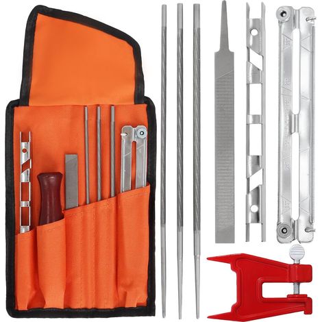 Universelles Kettensägenketten-schärfset – Enthält 5/32", 3/16" Und 7/32" Feilen, Holzgriffe, Tiefenmesser, Führungen, Werkzeugtaschen Und Zangen