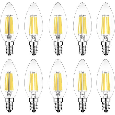 E14 Led Candle Bulb Dimmable 6w 60w Equivalent Cool White 6500k Ses(small Edison Screw) Led Chandelier Bulbs C35 Vintage Filament Energy Saving Candelabra Light Bulb 10 Packs