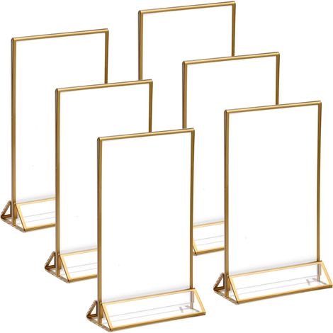 6-teiliger Acryl-tischaufsteller Mit Goldrand, Transparenter Menükartenhalter, Doppelseitiger Menükarten-posterhalter, Tisch-werbedisplay Für Bilderrahmen Und Hochzeitsmenüs