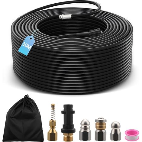 Hochdruck-rohrreinigungsspirale 30 M, Flexibler Schlauch 210 Bar 60 °c, Mit Adapter, Fester/rotierender Düse, Schlauchverlängerung Für Kärcher Reiniger, Kompatibel Mit Kärcher K2-k7 (30 M)