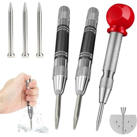 3-teiliges Automatisches Körnerset Für Metall, Federbelastete Körner, Verstellbarer Schlagkörner Mit 3 Ersatzspitzen, Für Holz, Wände, Kunststoff Und Metall